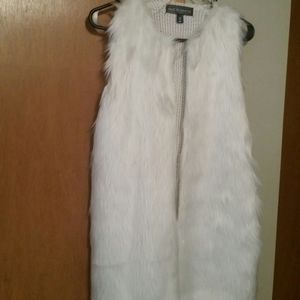 Almost Famous Long White Faux Fur Vest